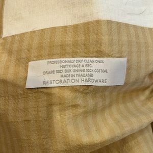 Restoration Hardware panel curtains (2). 50”x92” 100% silk. Gold tone stripe